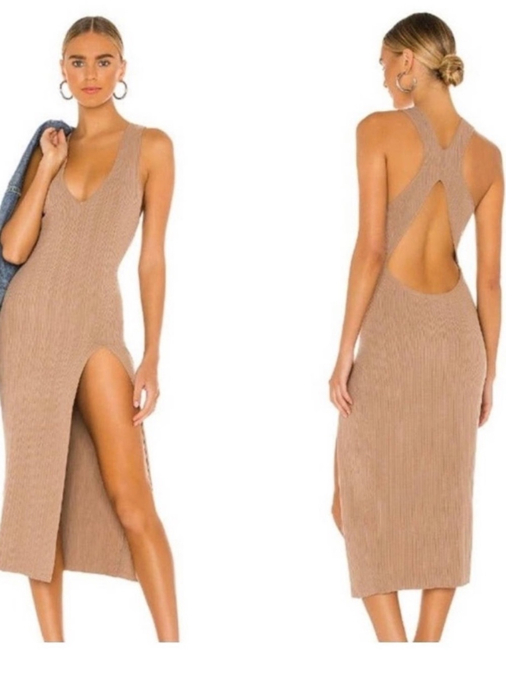 Michael Costello x Revolve Ribbed Dress with High Side Slit and Low Back